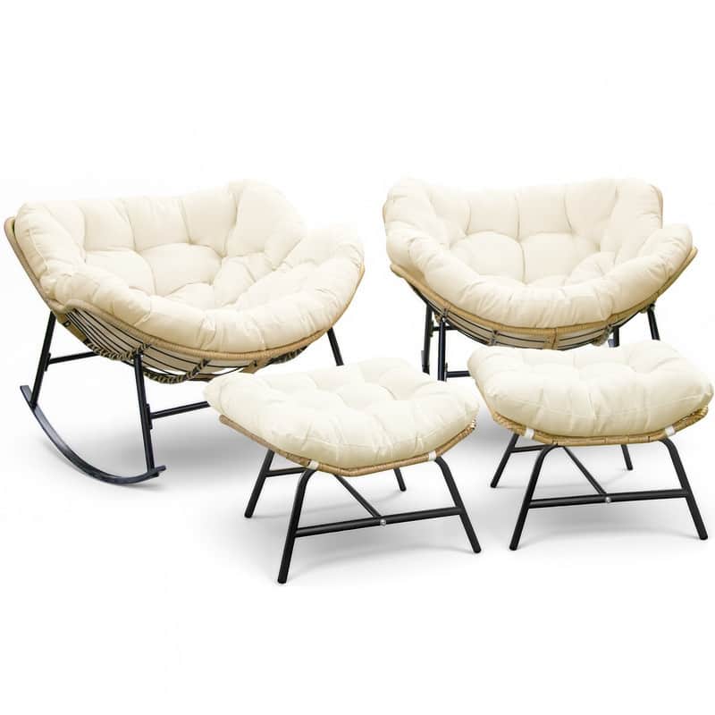 FINCATI Outdoor Rocking Papasan Chair, Rocking Chair Outdoor, 450 lbs Indoor Oversized Rocking Papasan, Comfy Rocking Egg Chair
