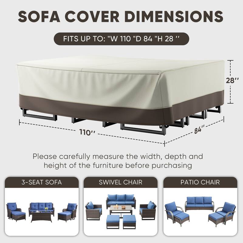 Heavy Duty Patio Sofa Cover, Waterproof 3-Seater Outdoor Sofa Cover