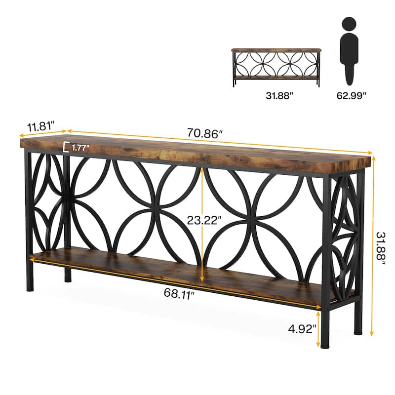 Extra Long Sofa Table with Metal Frame & Rustic Wood Finish - 70.86" L x 11.81" W x 31.88" H