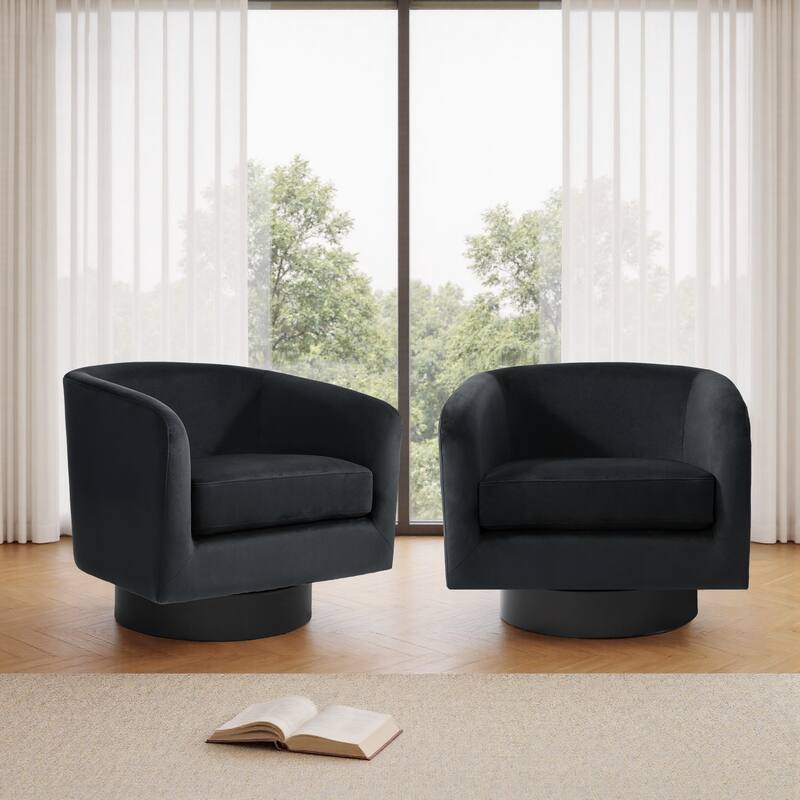 UIXE Set of 2 Swivel Barrel Accent Chair Velvet Armchair For Living Room