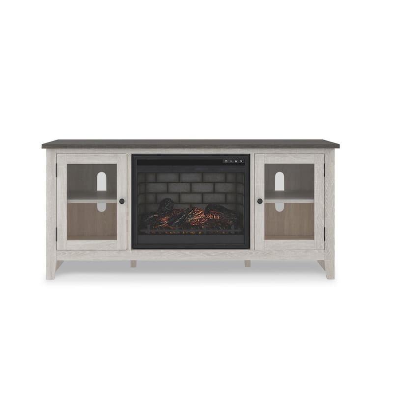 Signature Design by Ashley Dorrinson White/Gray 60" TV Stand for TVs up to 69" with Electric Fireplace - 60"W x 17.5"D x 27.75"H