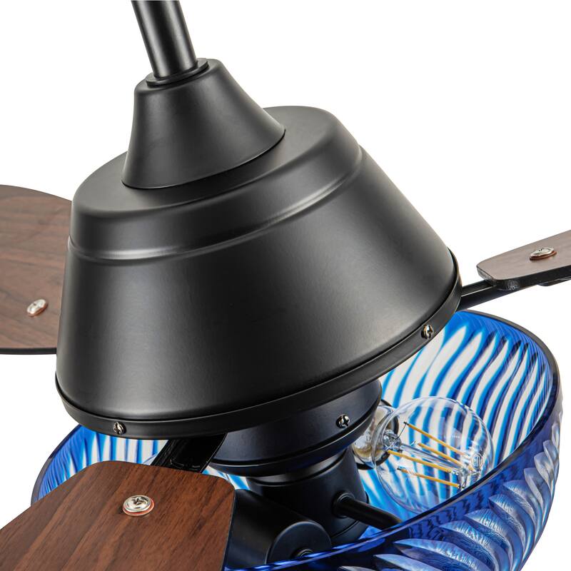 Coco River of Goods 3-blade 42-inch Glam Indoor Ceiling Fan with Amber Hand-Cut Glass Shade and Remote Control