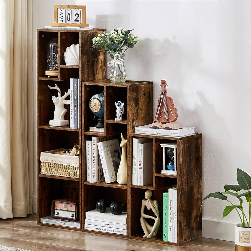 VECELO Wood Organizer Bookcase,Fits Tallest Hardcovers, Customized Storage Display Shelf, Free Standing for Living Room, Bedroom