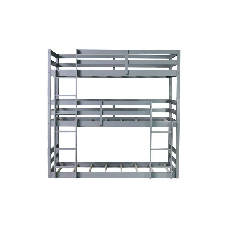 Roomfitters Triple Rubber Wood Bunk Bed, Detachable Twin over Twin over Twin with Ladders and Guardrails