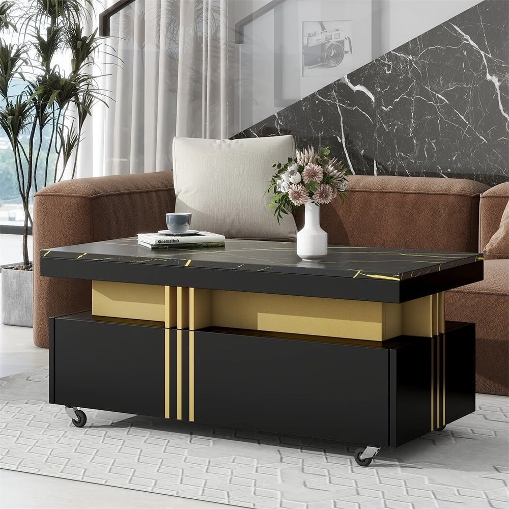 Merax Contemporary Coffee Table with Faux Marble Top, Rectangle Cocktail Table