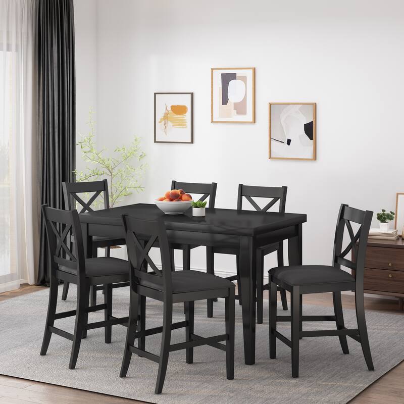 Dillonvale Indoor Wood Counter Height 7 Piece Dining Set by Christopher Knight Home - Black