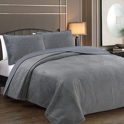 Cozy Line Soft Velvet Basket Weave Stripe Solid Poly Cotton Quilt Bedding Set