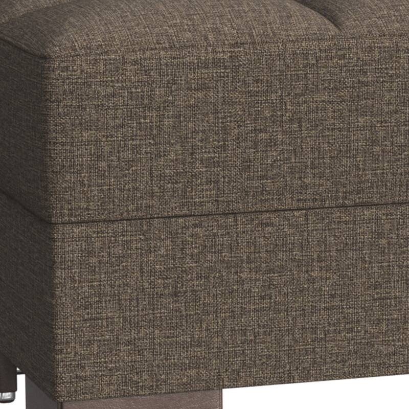 HomeRoots 50" Brown Upholstered Tufted Fabric Storage Ottoman