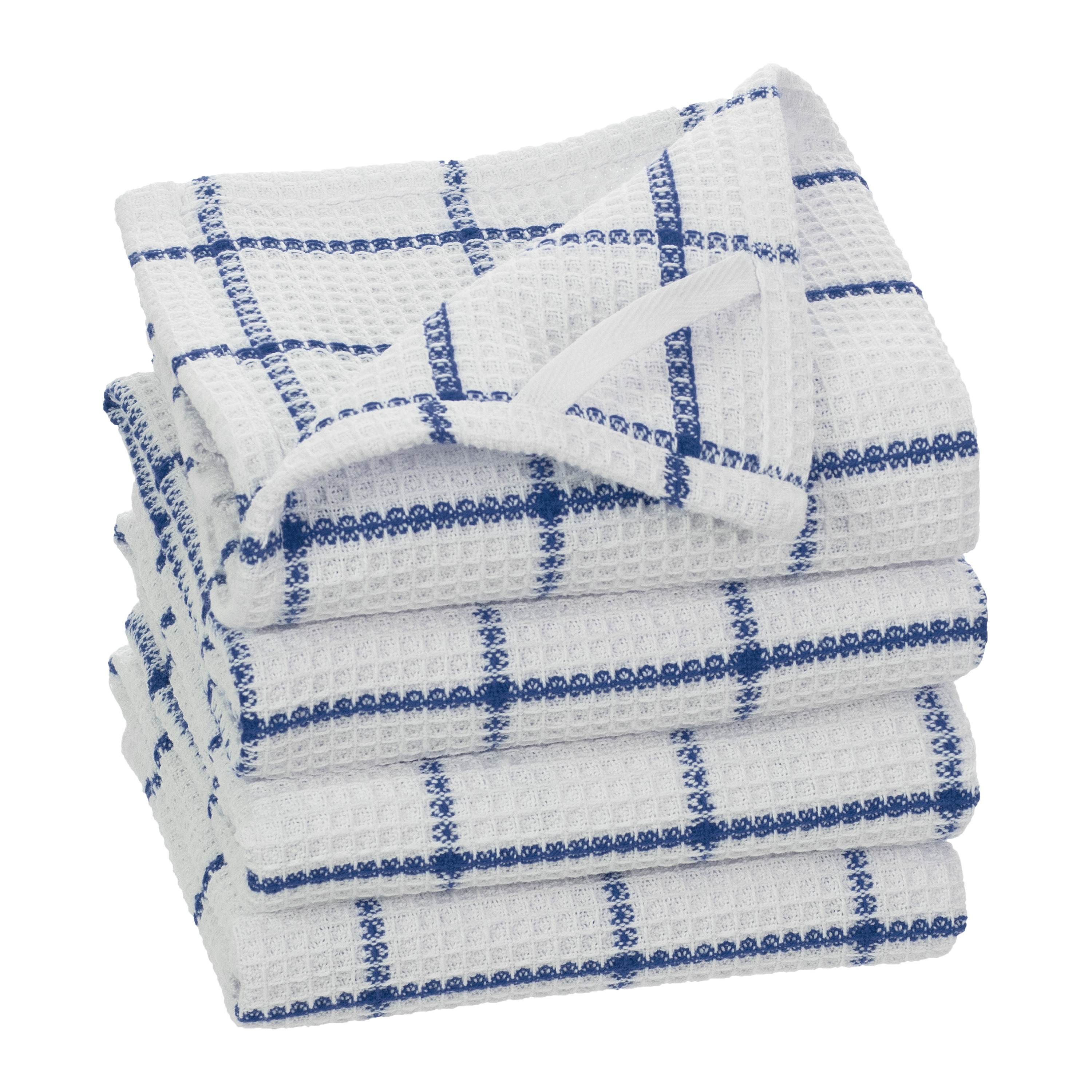 RITZ T-fal Blue Solid and Stripe Cotton Waffle Terry Kitchen Towel