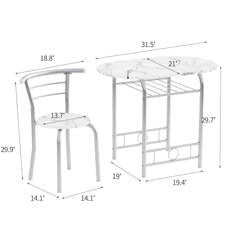 Furniwell 3 PC Dining set Small Dining Table Wood and Metal for Living Room Dining Room Kitchen
