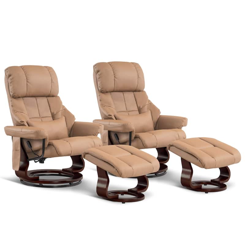 MCombo Set of 2 Recliner Chair with Ottoman Vibration Massag Faux Leather 9068 - Cognac