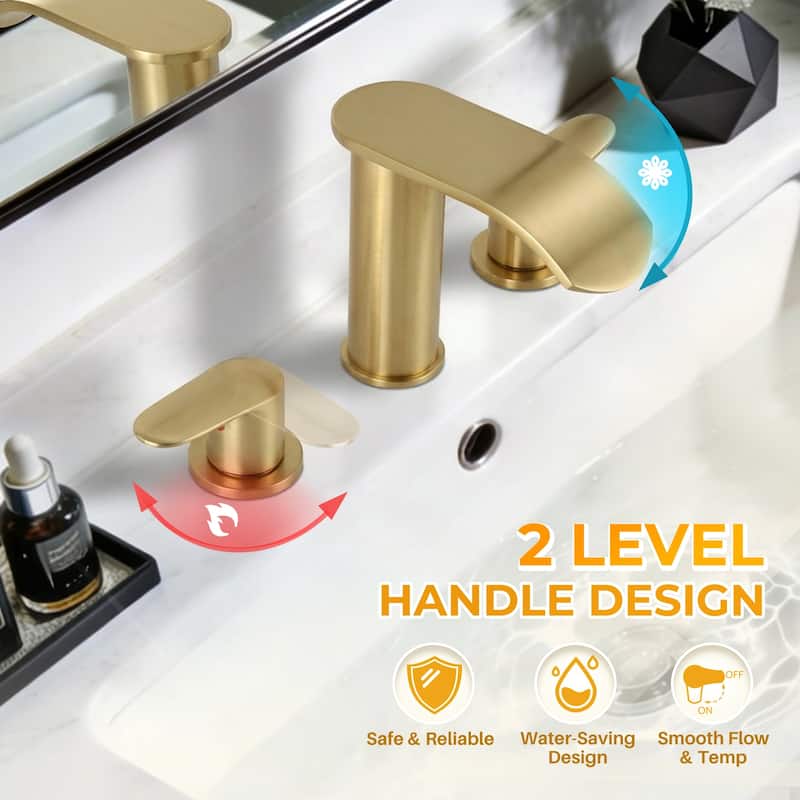 WOWOW 8 in.Double Handle Waterfall Bathroom Faucet with Pop-up Drain