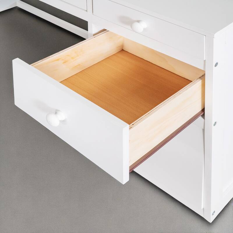 Full/Twin Size Loft Bed with Ladder, Desk, Shelves, and Drawers, Solid Wood Frame for Kids or Teens