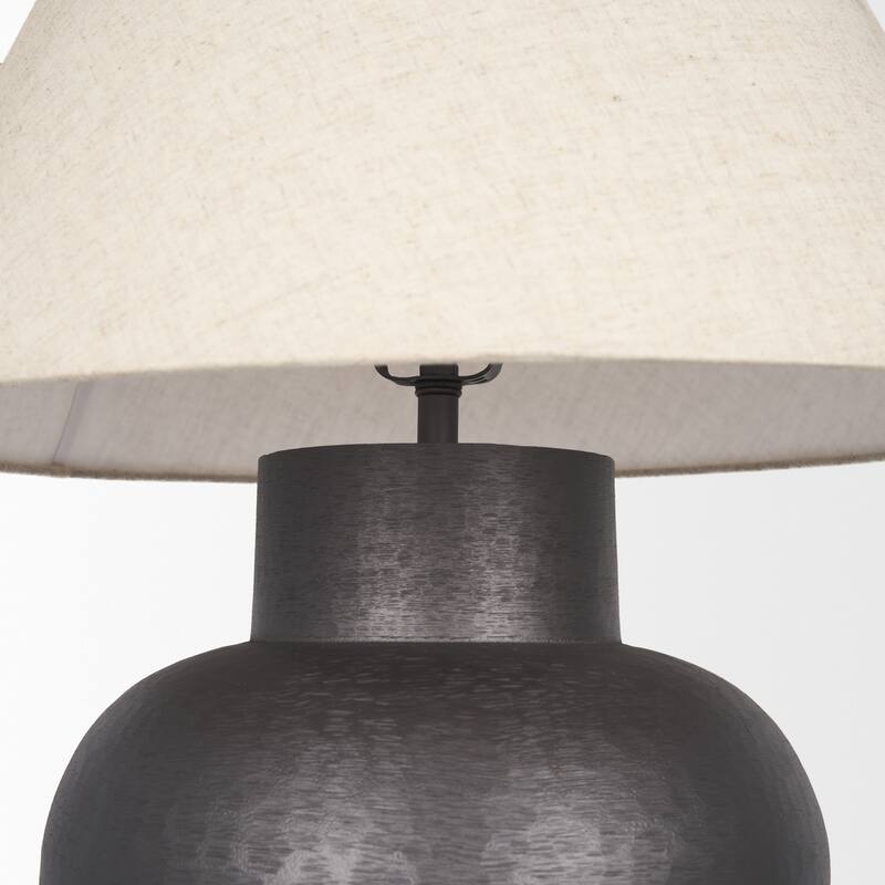 Salaah Black Brushed Metal w/ Beige Shade Table Lamp - 19.5L x 19.5W x 26.0H - 19.5L x 19.5W x 26.0H