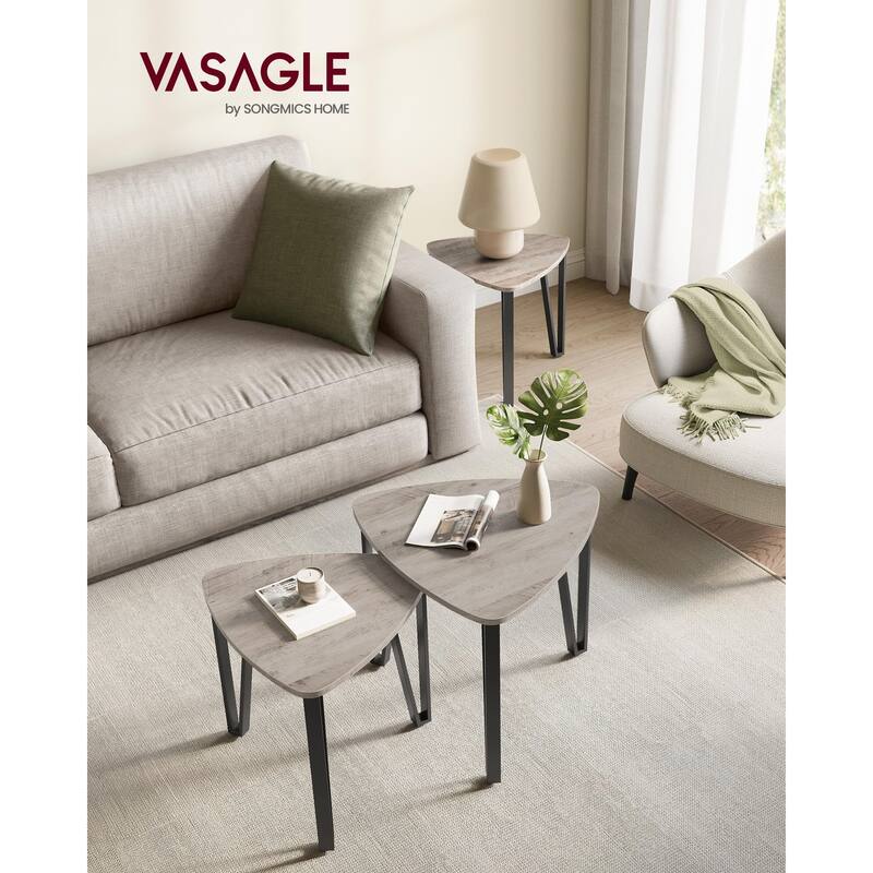 Nesting Coffee Tables, End Tables Set of 2 for Living Room Bedroom, Industrial Small Stacking Side Tables with Metal Frame