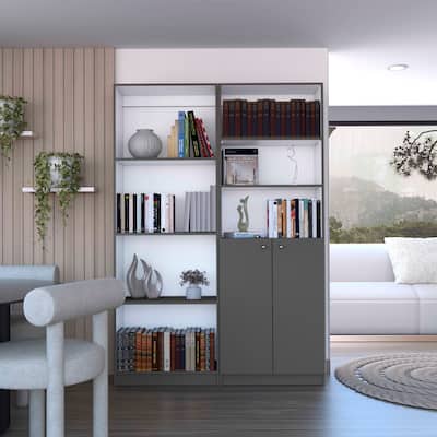 Kenyon Tall 4-Shelf wide and Cabinet Bookcase Set of 2