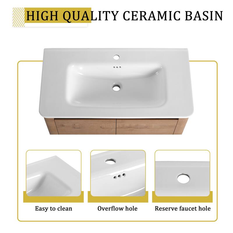 36" Freestanding Bathroom Vanity with Ceramic Sink & 2-Soft-Close Door, KD-Packing, Plywood