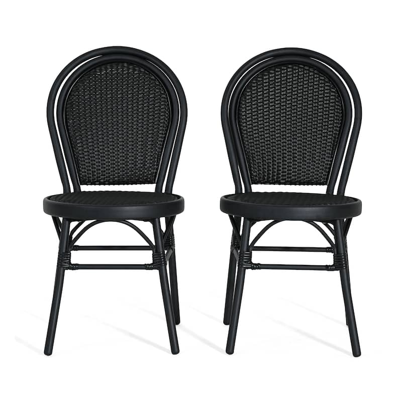 Scott Living Idle Hour Outdoor Black Bistro Chair Metal Frame Woven Wicker