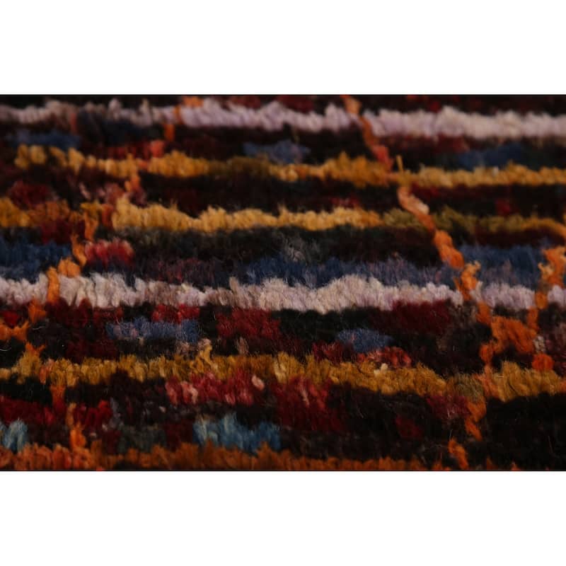 Striped Trellis Moroccan Oriental Rug Hand-Knotted Wool Carpet - 4'7" x 6'4"