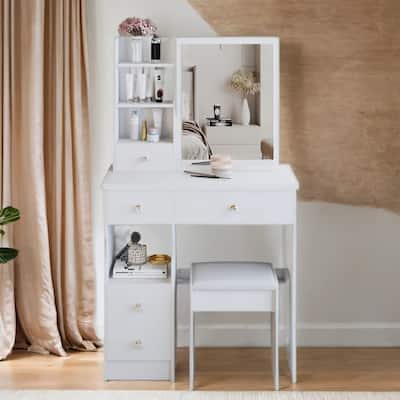29.2" Vanity Set for Small Spaces, Dressing Table with Cushioned Stool