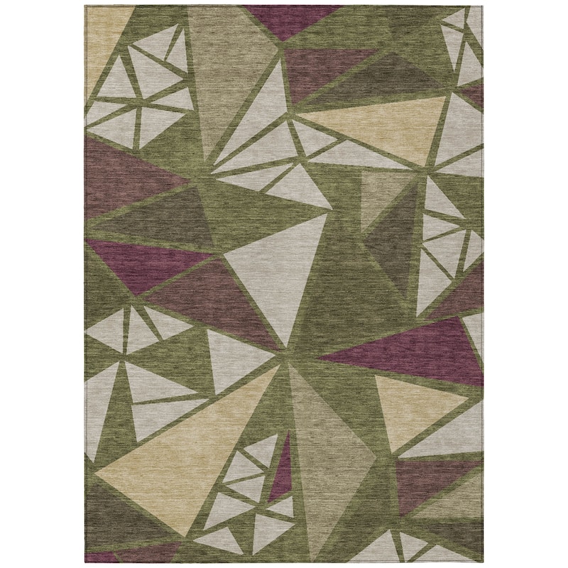 Machine Washable Indoor/ Outdoor Abstract Mosaic Chantille Rug