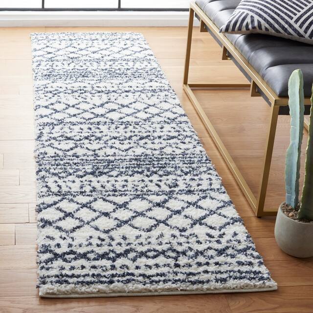 SAFAVIEH Arizona Shag Lotta Moroccan 1.2-inch Thick Rug - 2'3" x 8' Runner - Ivory/Slate