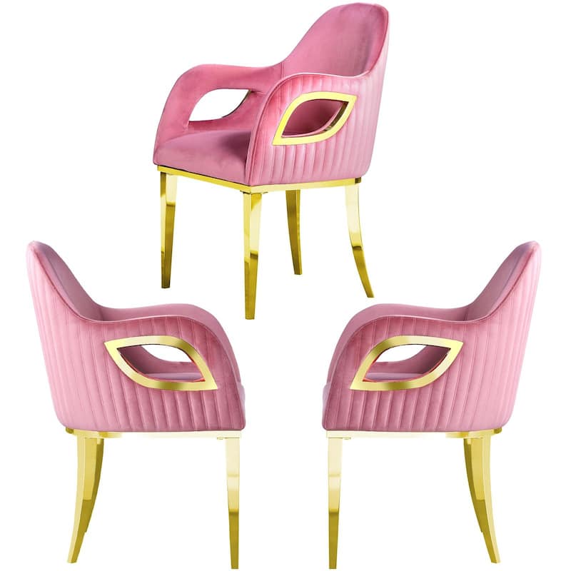 Luxury Pink Velvet Dining Armchair with Polished Gold Legs