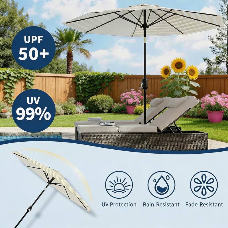 9 ft Patio Umbrella, with Crank Lift & Push Button Tilt, 8 Sturdy Ribs