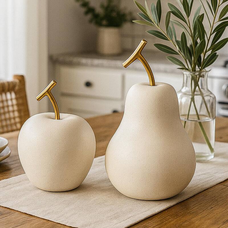 Cream White Fruit Table Top Apple And Pear, Set of 2