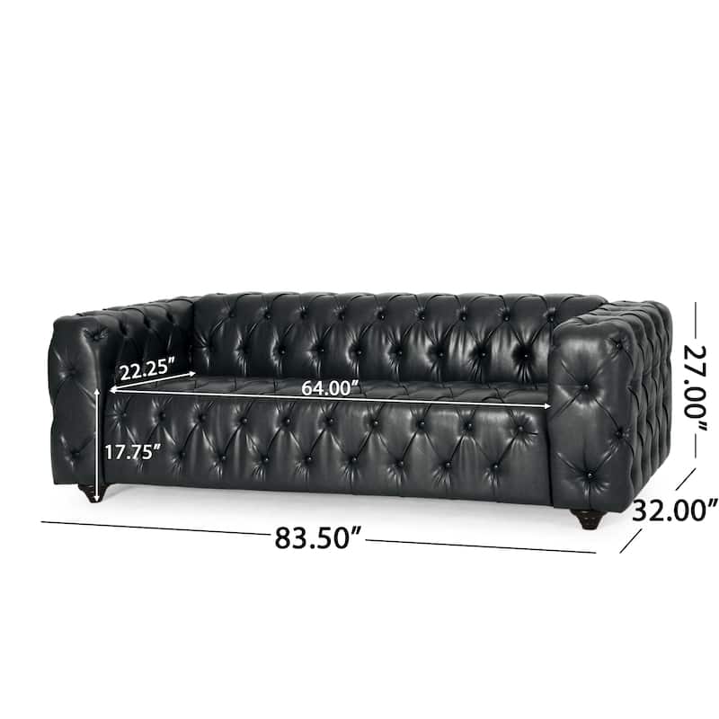 Roomfitters Chesterfield PU Leather Sofa, 3-Seater Couch with Deep Button Tufting and Wooden Legs, Elegant for Living Room
