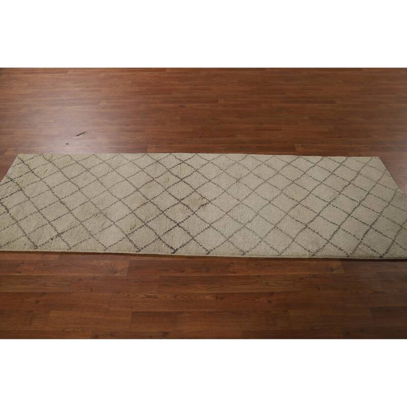 All-Over Trellis Moroccan Oriental Runner Rug Handmade Wool Carpet - 2'6" x 7'11"
