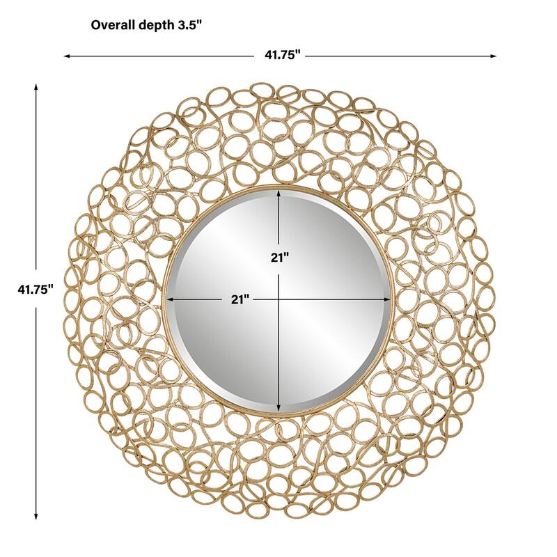 Curled Frame Round Beveled Wall Mirror - 41.75" - Gold