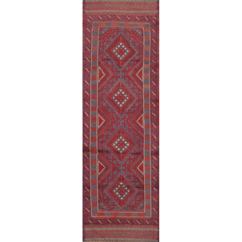 Hand Knotted Oriental 100% Wool Carpet Traditional Tribal Red Balouch Runner Rug - 7' 5'' X 1' 11''