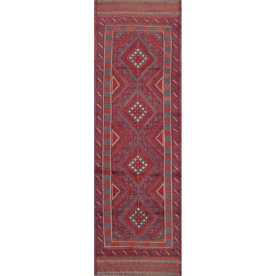 Hand Knotted Oriental 100% Wool Carpet Traditional Tribal Red Balouch Runner Rug - 7' 5'' X 1' 11''