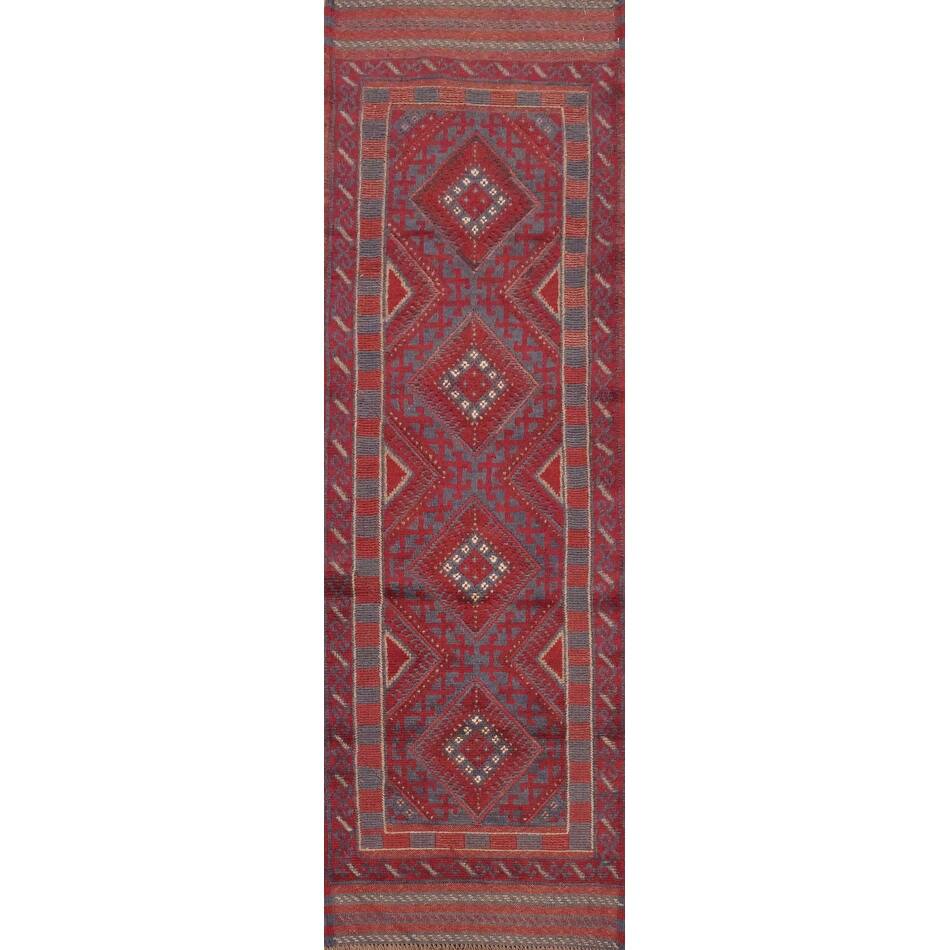 Hand Knotted Oriental 100% Wool Carpet Traditional Tribal Red Balouch Runner Rug - 7' 5'' X 1' 11''