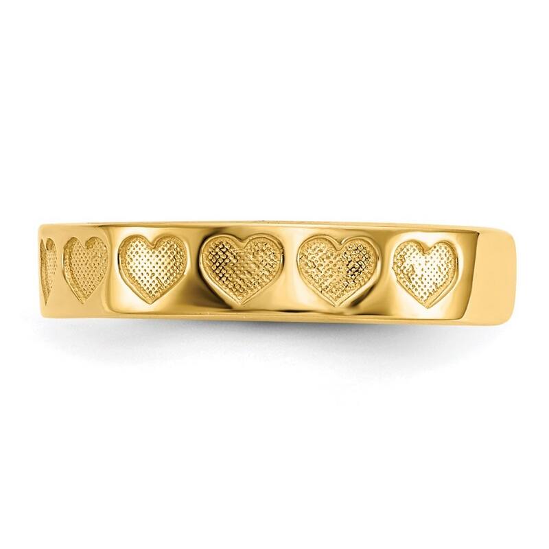 Curata Womens Adjustable Solid 14 karat Yellow Gold Heart Toe Ring