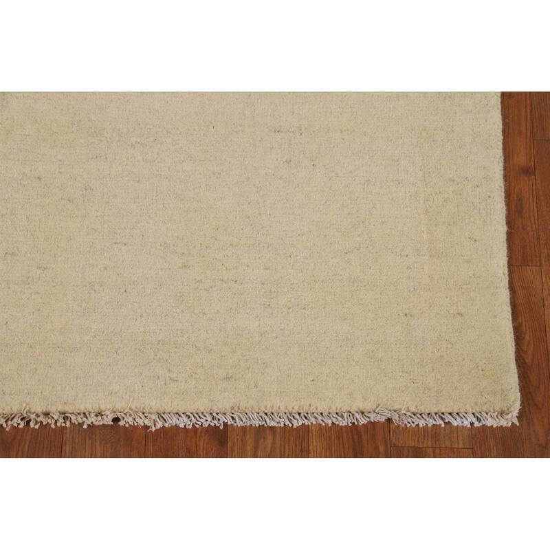 Gabbeh Modern Foyer Rug Handmade Beige Solid Wool Carpet - 2'7"x 4'0"