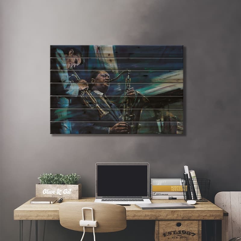 Blue Cool Print On Wood by Jin G. Kam - Multi-Color