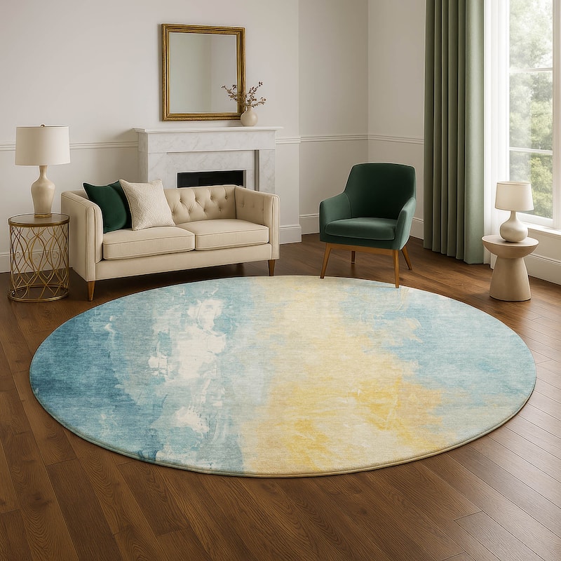 Premium Washable Super Soft Modern Watercolor Mayfield Rug - 8' x 8' - Teal
