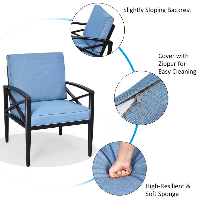 Costway 8PCS Patio Furniture Set Aluminum Frame Cushioned Sofa Chair - Black/Blue - 8-Piece Sets