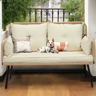 Moasis 42.5'' Beige Outdoor Patio Rattan Loveseat with Cushion