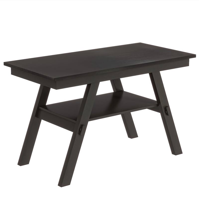 Espresso 6-Piece Counter Height Wooden Dining Table Set with Shelf, 4 Chairs & Bench