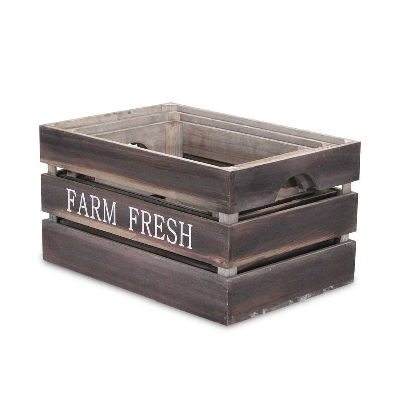 Brown Wood Farm Fresh Labeled Crates (Set of 3)
