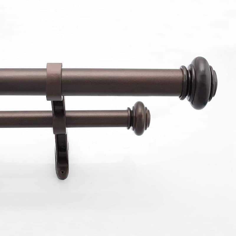 1 Inch Adjustable Double Curtain Rod for Windows & Doors Curtains with Endcap Round Finials & Brackets Set -By Deco Window