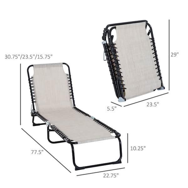 dimension image slide 2 of 3, Outsunny Folding Chaise Lounge Chair Portable Lightweight Reclining Garden Sun Lounger with 4-Position Adjustable Backrest