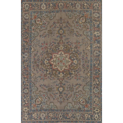 Tabriz Vintage Persian Area Rug Hand-Knotted Floral Grey Wool Carpet - 8'9" x 12'8"