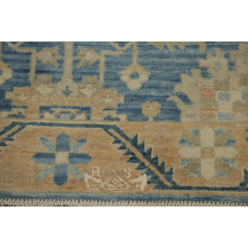 Hand Knotted Oriental 100% Wool Carpet Traditional All-Over Navy Blue & Blues Ziegler Runner Rug - 16' 2'' X 2' 11''
