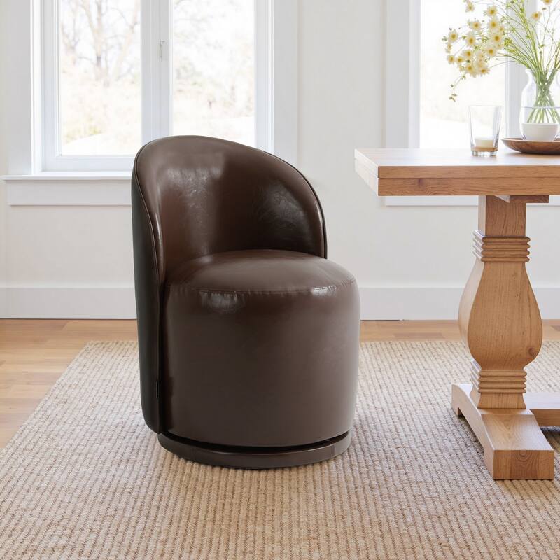 23" W Upholstered Swivel Side Chair for Dining Room, Balcony, Parlour - Red Brown-PU Leather