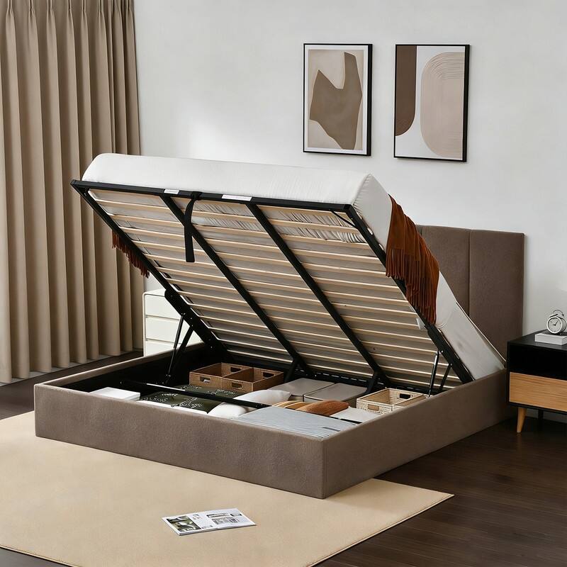 Full Size Lift-Up Storage Bed, White