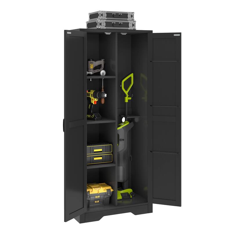 Moasis Broom Closet Storage Cabinet with Doors and Shelves for Farmhouse Organization